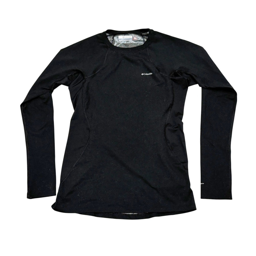 Columbia Womens S Black Omni-Heat Midweight Baselayer 4-Way Stretch Crew T-Shirt